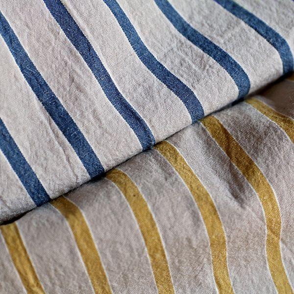緑とグレー黄色のストライプ JAPANリネン100% 柔らかい洗いざらし