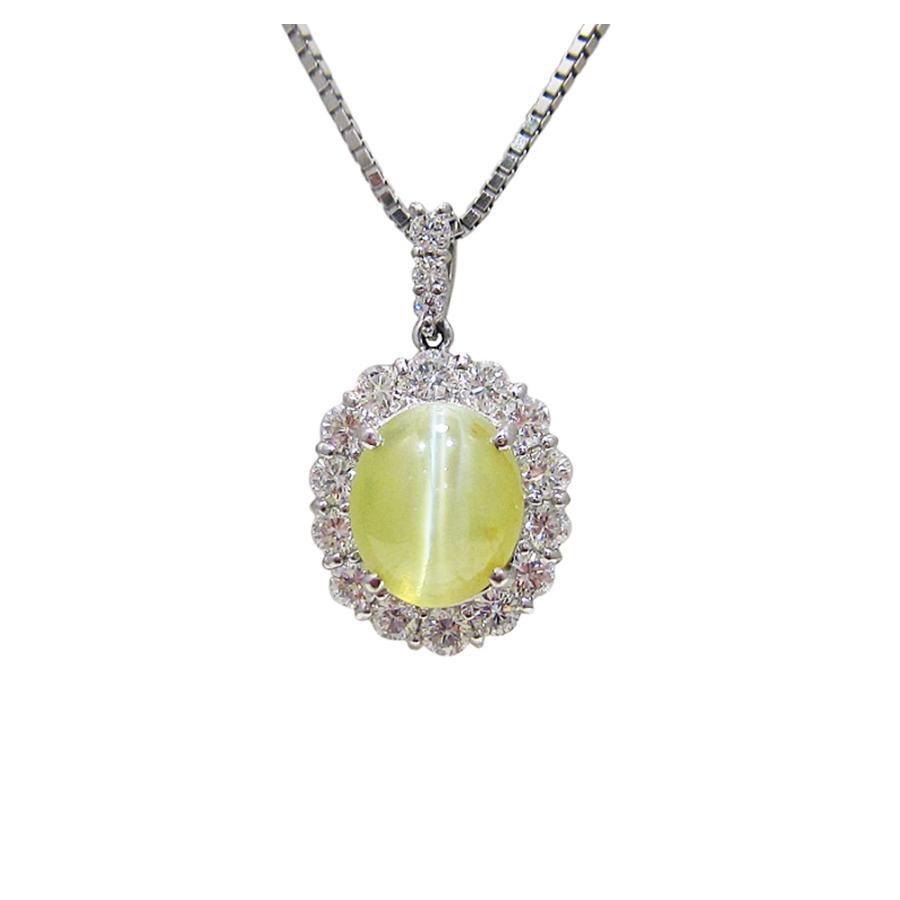 プラチナ クリソベリル キャッツアイ ペンダント ネックレス