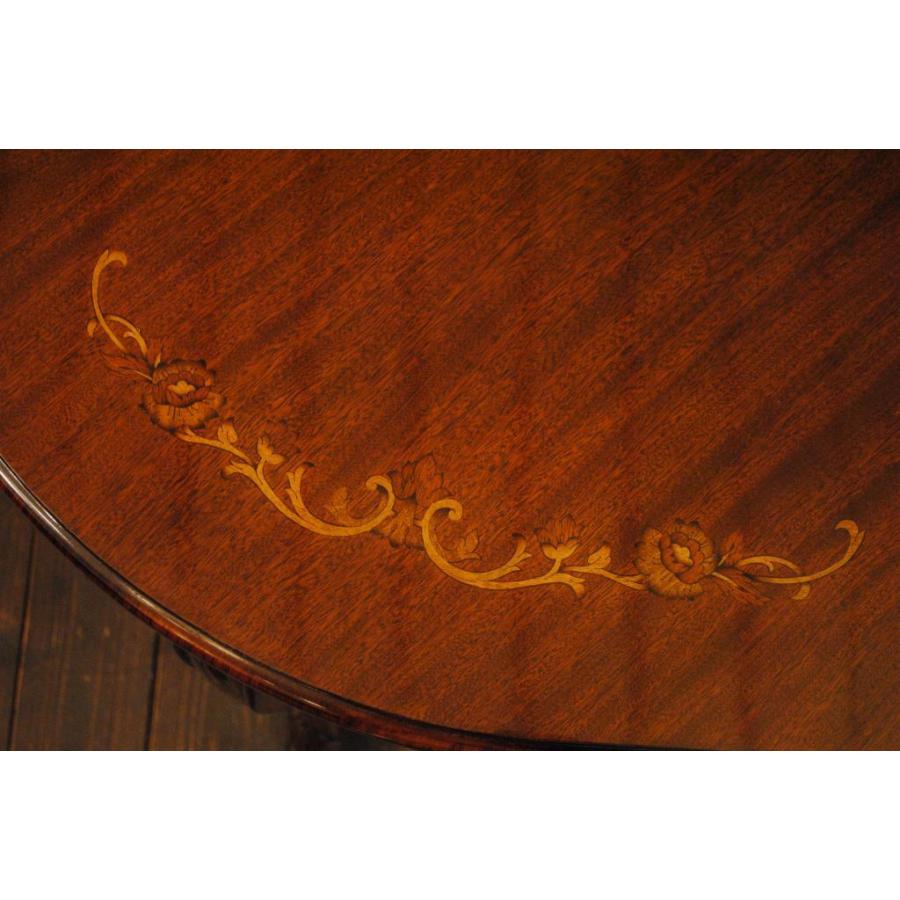 ダイニングテーブル 165cm 楕円形 象嵌 花柄 マホガニー 4人用 茶