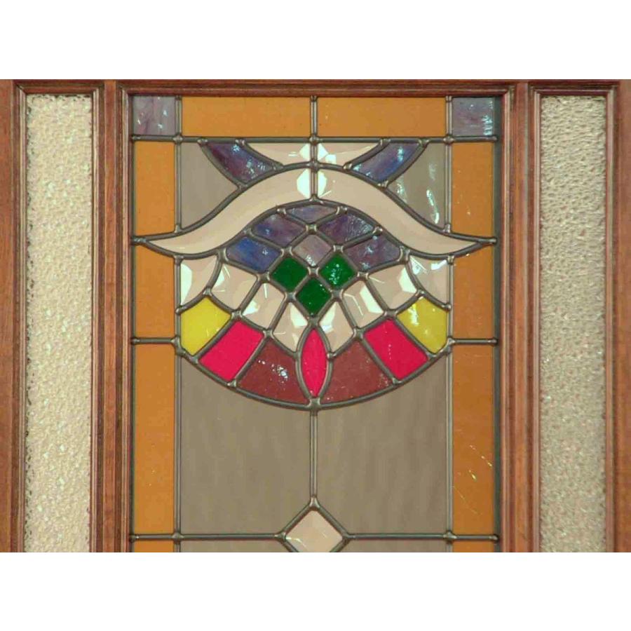 ステンドグラス 3連スクリーン オーク 衝立 茶 レトロ パーティション