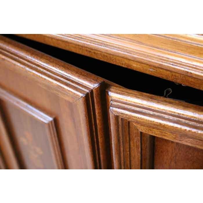 イタリア 2ドア ローキャビネット サイドボード 茶 象嵌 丸脚 完成品