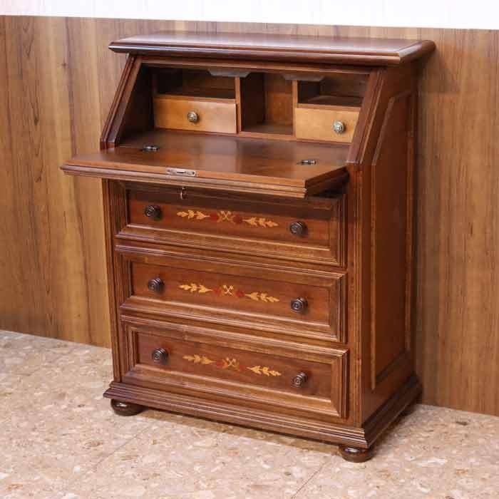 イタリア デスク ライティング ビューロー 3段 茶 象嵌 丸脚 完成品