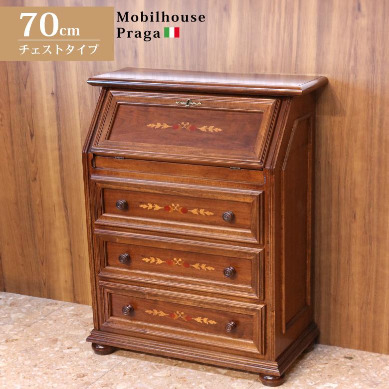 イタリア デスク ライティング ビューロー 3段 茶 象嵌 丸脚 完成品