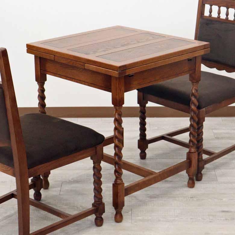 伸長式ダイニングテーブル 木製 完成品 2人用 レトロ オーク