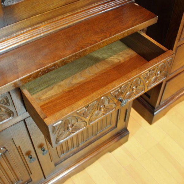 キャビネット ステンドグラス 食器棚 オーク 完成品 木製 レトロ 319