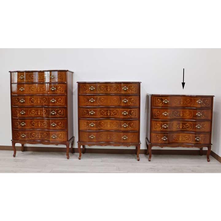 イタリア 4段 チェスト 茶 87cm 象嵌 ロココ調 家具 猫脚 完成品