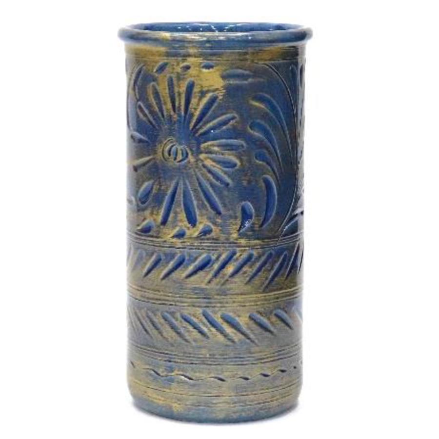 陶器 かさ立て イタリア製 アンブレラスタンド ブルー×ゴールド