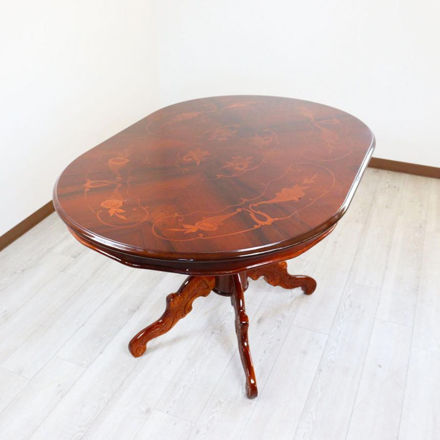 イタリア ダイニングテーブル 5点セット 135cm 楕円形 象嵌 4人用 金