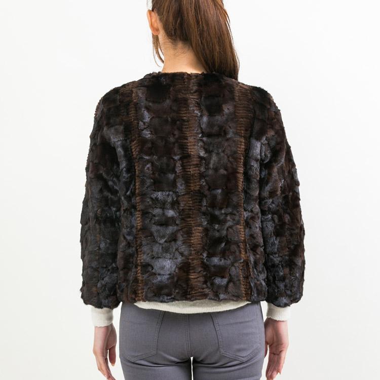 ミンク ファー ノーカラー ジャケット ブラウン : エルベートブルー