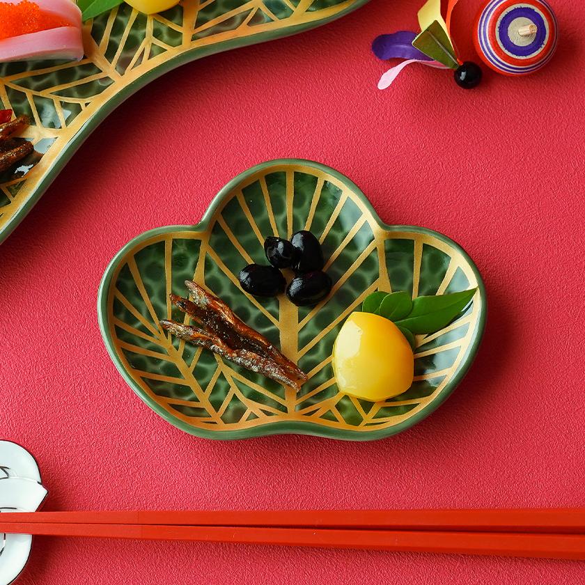 錦茶緑金松葉型 銘々皿 13.3cm 幸楽窯 有田焼 // 和食器 食器 陶磁器