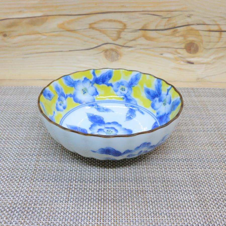 鉢 美濃焼 黄彩花紋菊型4.5寸鉢（5個セット） 花柄 取鉢 取皿