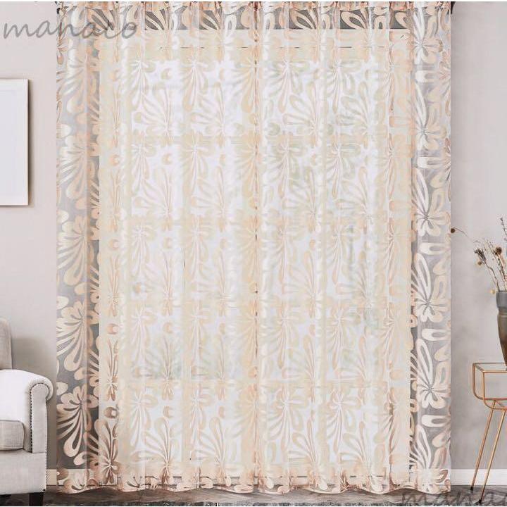 レースカーテン のれん 1枚 洗える レース カーテン 3D 紫 クリーム