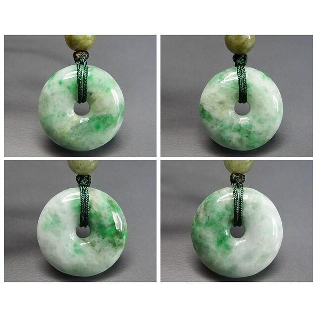 レア色陽緑入りひすい本翡翠丸平安扣ペンダントネックレス天然石