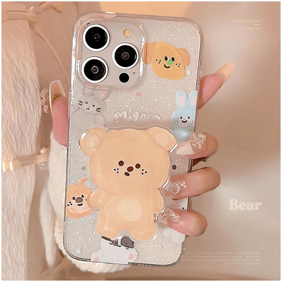 iPhone16 ケース 立体くまデザイン グリッター入り iPhoneケース