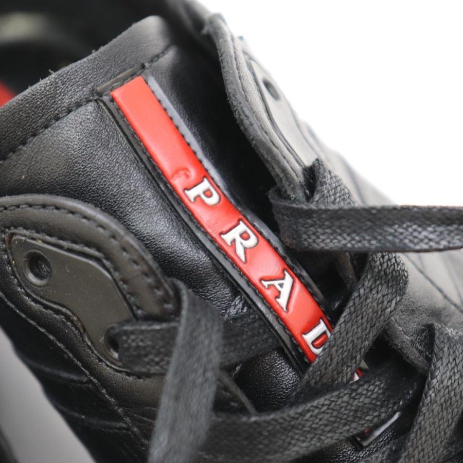 プラダスポーツ レザーローカットスニーカー メンズ 6 黒 美品 ロゴ