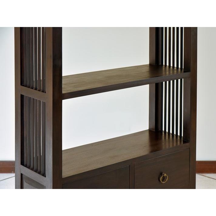 チェスト アジアン家具 チーク無垢材 おしゃれ A4対応シェルフ付 2段