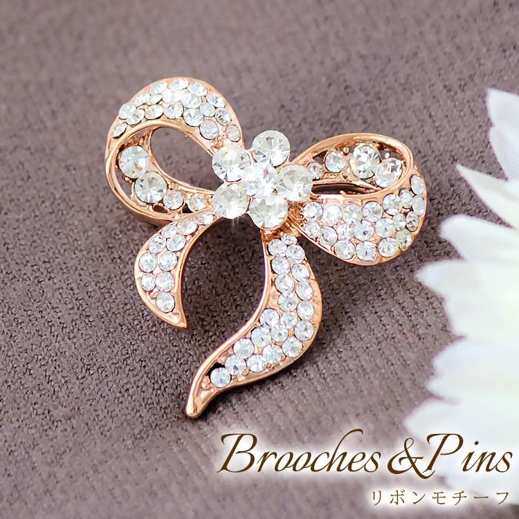 ブローチ ピン レディース ストール留め リボン スワロフスキー f4