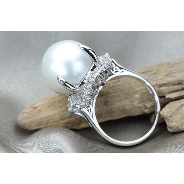 白蝶真珠/パール リング/指輪 13.7ミリ位 プラチナ900 PT900 大粒純白