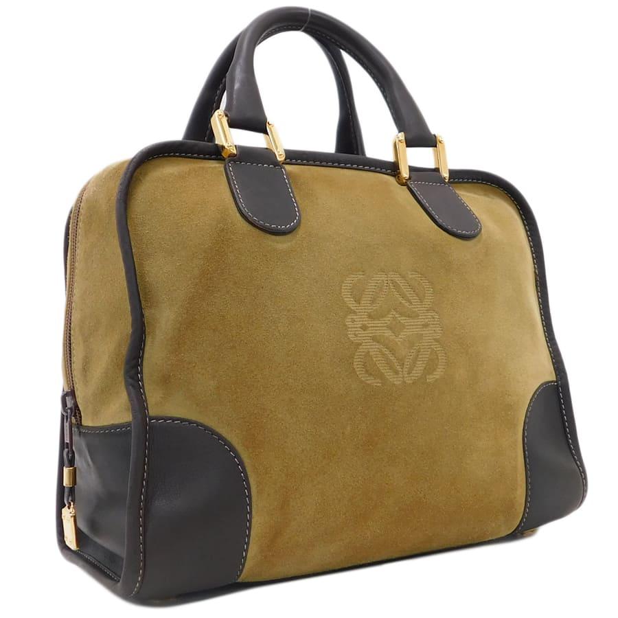 Amazona（LOEWE） ロエベ ハンドバッグ カーキ×ブラウン系 スエード