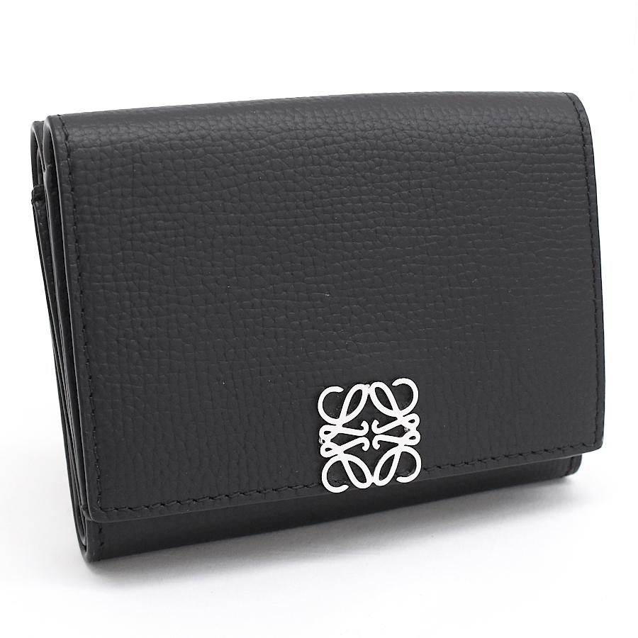 LOEWE（ロエベ） 三つ折り コンパクト財布 アナグラム レザー ブラック