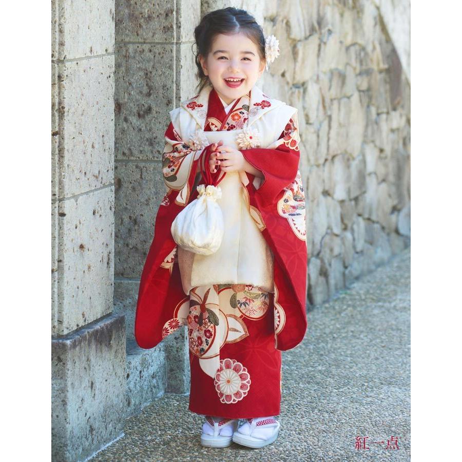 七五三 3歳 女児 被布 着物 セット 正絹 梅橘 赤 被布コート 白 SPF23