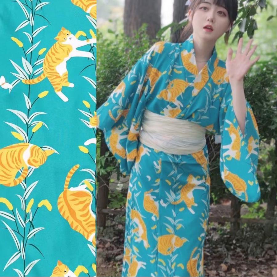 ネコ柄 浴衣 猫 レディース 猫柄 茶トラ セット 大きサイズ レトロ