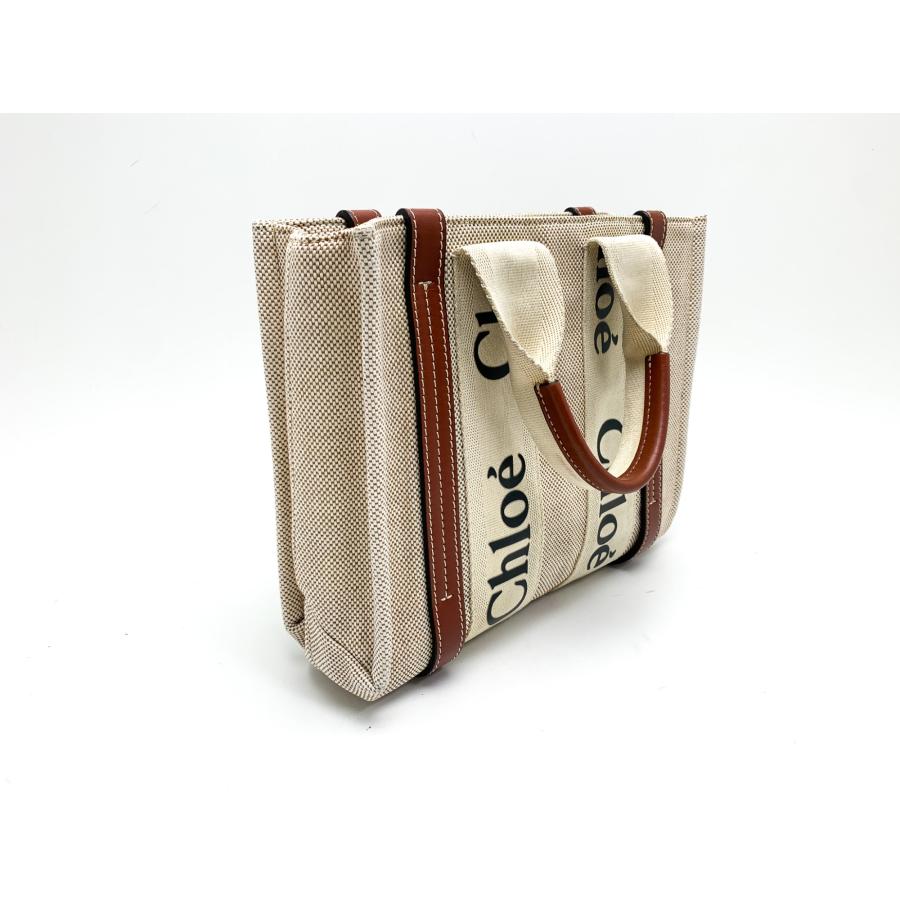 Chloe クロエ Woody ウッディ スモール トートバッグ White&Brown