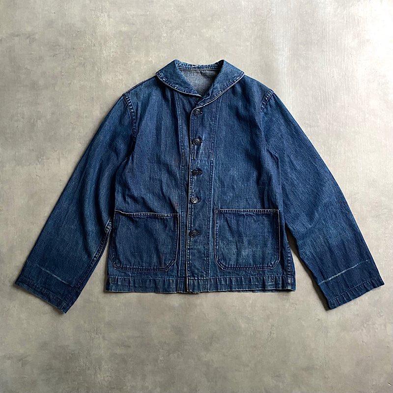 40's U.S NAVY SHAWL COLLAR DENIM COVERALLS DUNGAREE JUMPER 身幅54