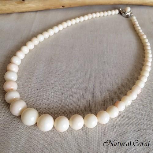 白珊瑚 しろさんご ネックレス 玉 ナチュラルコーラル 珊瑚 : 珊瑚専門