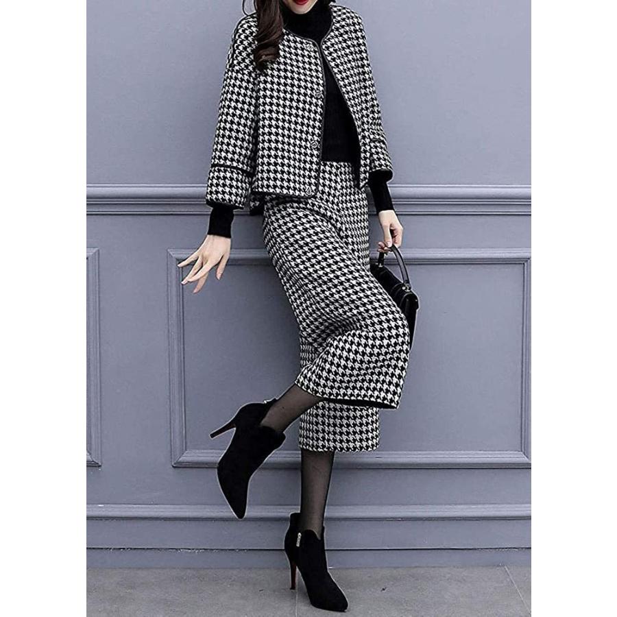 セットアップ レディース スーツ ワイドパンツ 千鳥格子 ハイウエスト