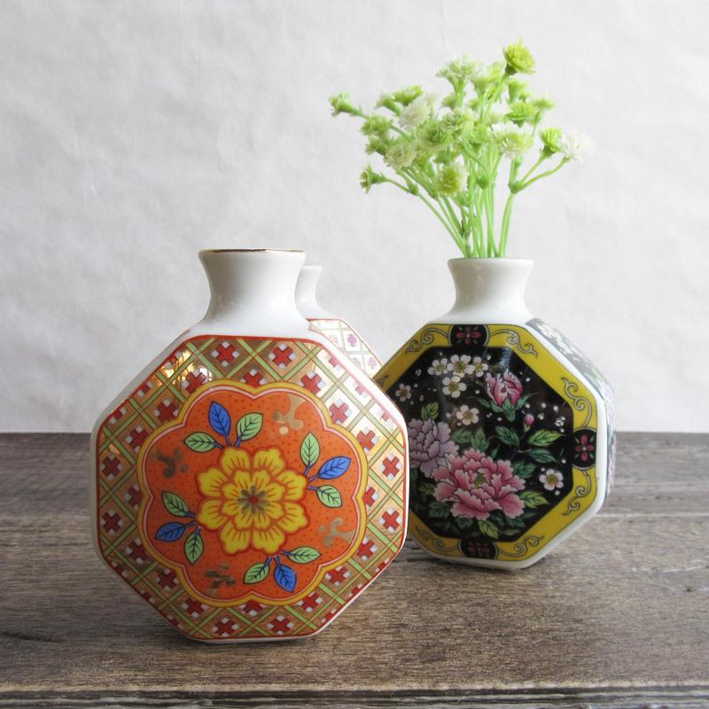 花柄装飾 八角形陶器バスケット