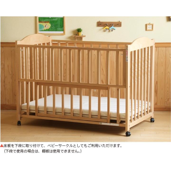 石崎家具 日本製 ベビーベッド「エリーゼ」レギュラーサイズ 棚 収納