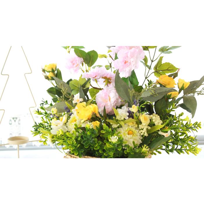 造花 八重桜に小鳥が遊ぶ自然のイメージのアレンジ CT触媒 シルク