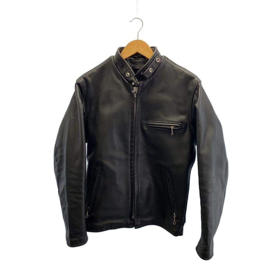 Schott◇シングルライダースジャケット/36/レザー/BLK/無地