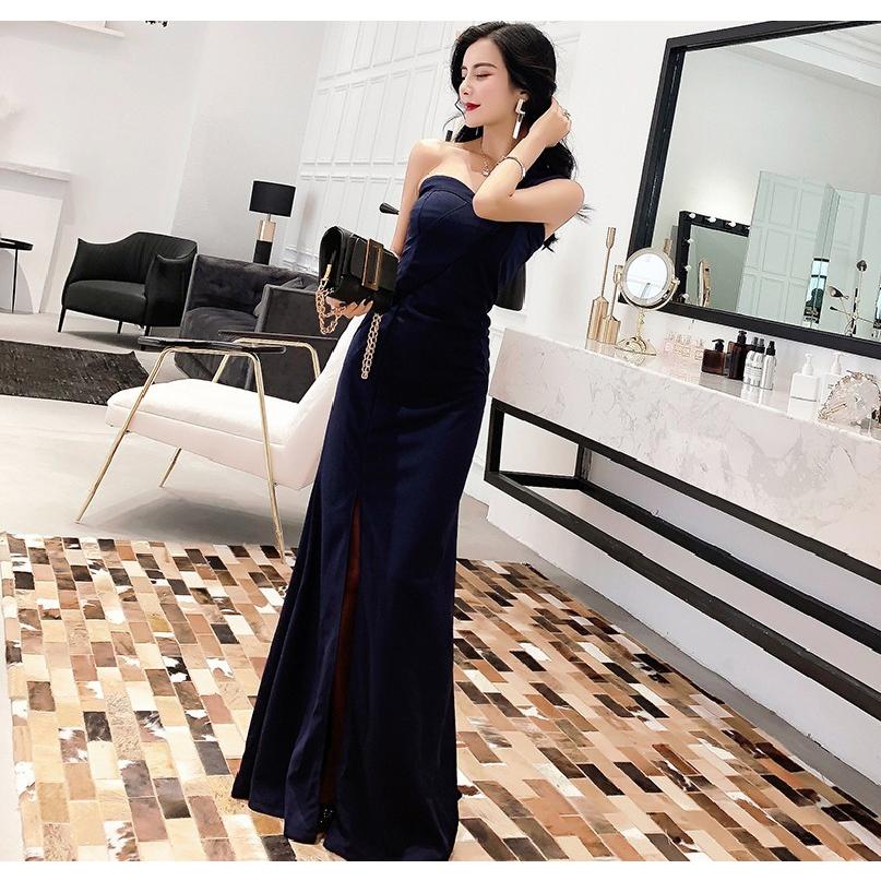 即納 斜めワンショルダー スリムライン ストレッチ セクシースリット