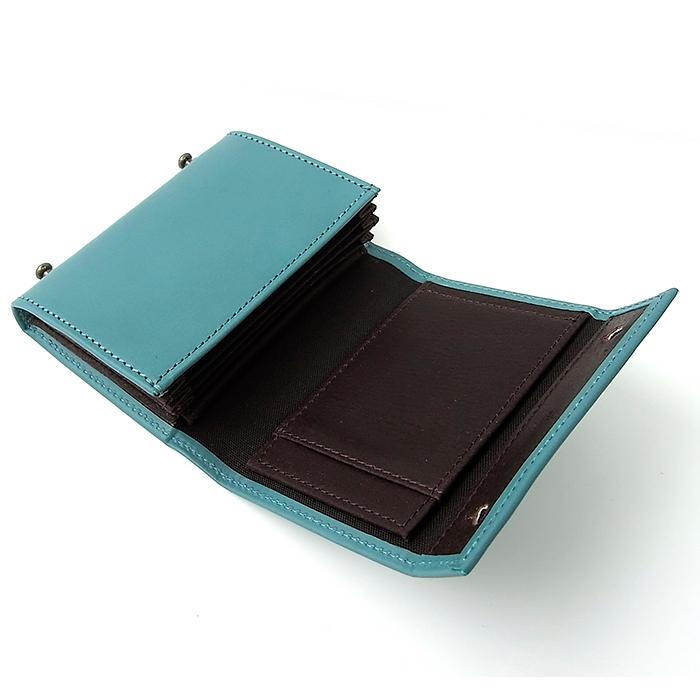 m+（エムピウ） コンパクトな財布 MILLEFOGLIE2 Pig ターコイズxチョコ