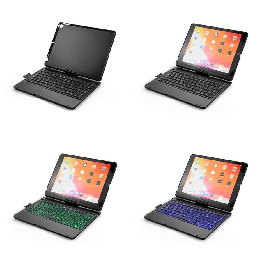 iPad キーボード ケース 360度回転機能 7色LEDバックライト アルミ合金