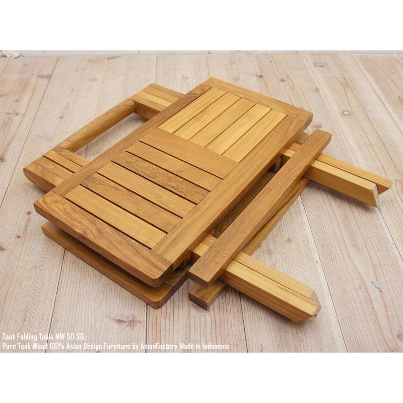 チーク無垢材 折りたたみテーブル50SQ スクエア 四角 アジアン家具 机