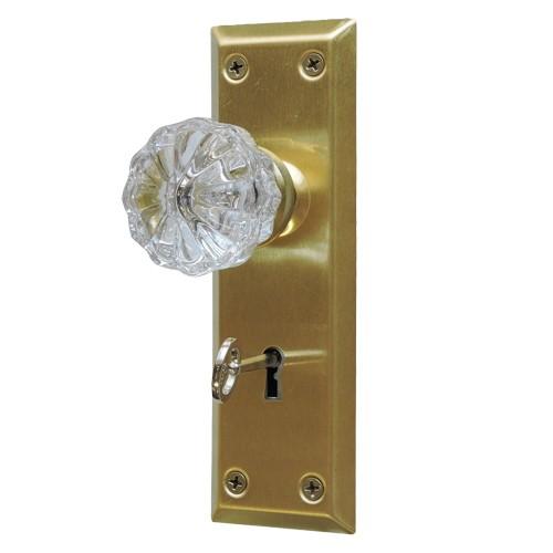 ガラスドアノブ サテンブラス角座（棒カギ錠付） : R.C.Company - 通販