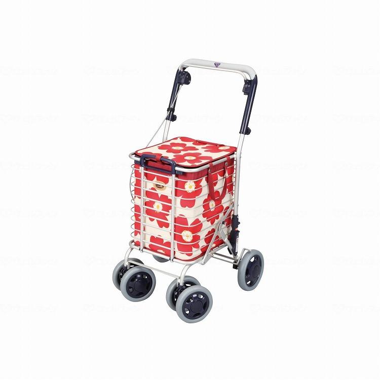 ユーバ産業 ブレーキ付 アルミワイヤーカート 花柄 花柄赤 代引不可