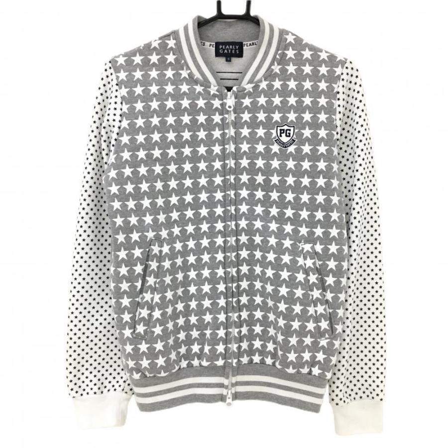 美品】パーリーゲイツ ブルゾン グレー×白 星柄 裏起毛 レディース 0(S