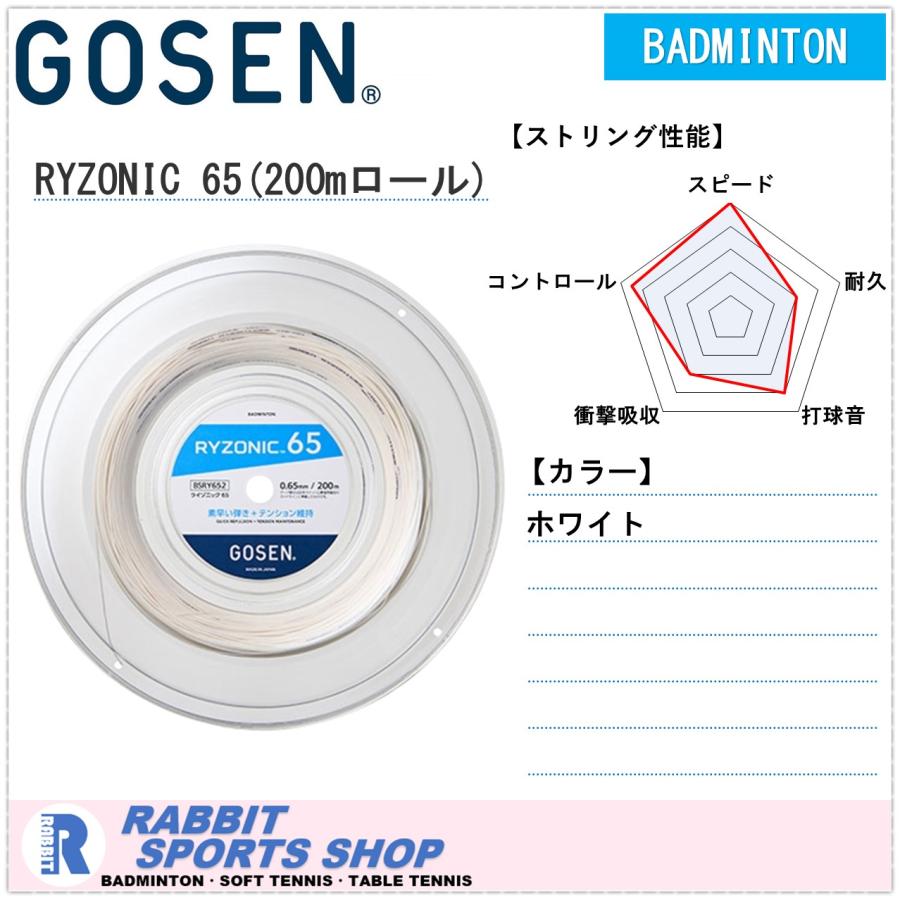 GOSEN（ゴーセン） RYZONIC65 ライゾニック65 バドミントンガット 200m