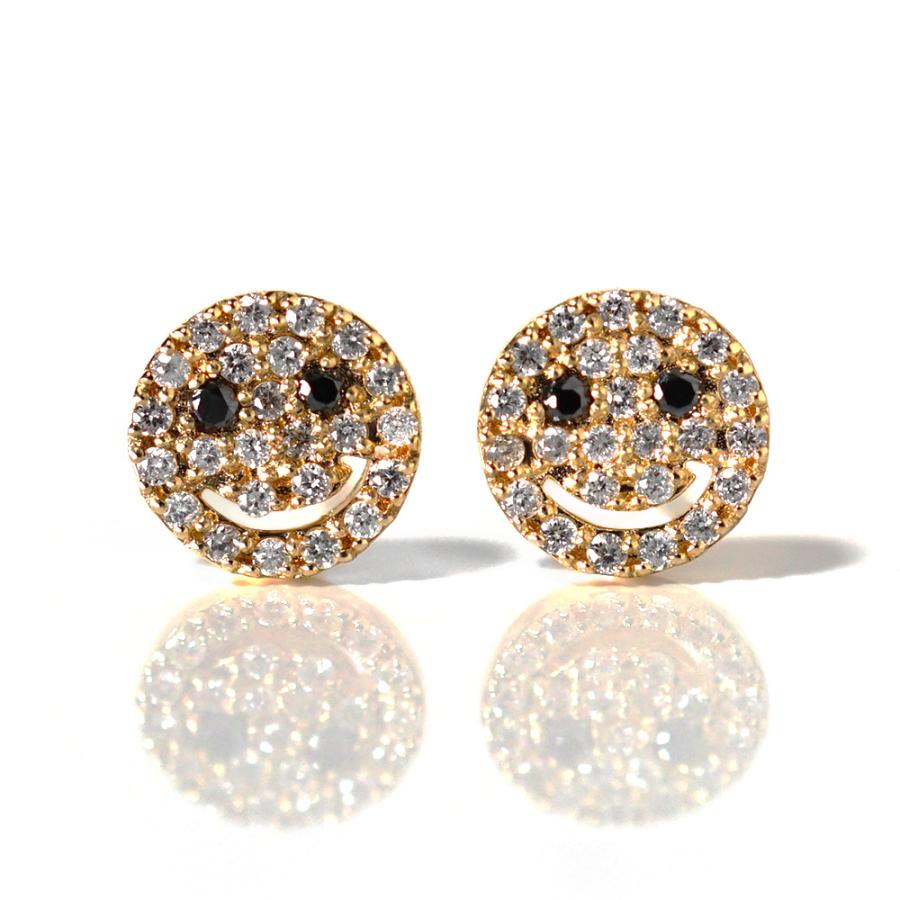 K18 mini スマイル パヴェ ダイヤモンド ピアス キラめくニコちゃん