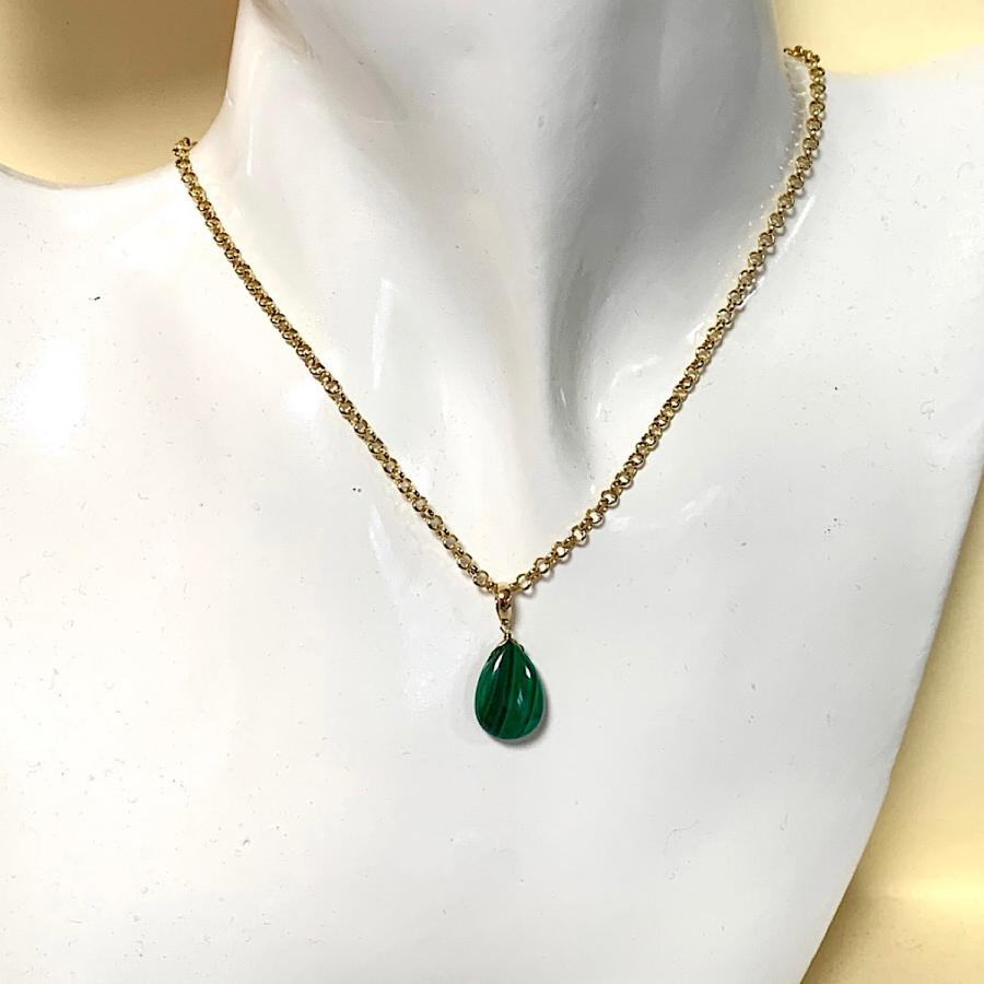 Rvaru】K18トップ マラカイト (M) 14×10mm ドロップ ペンダントトップ