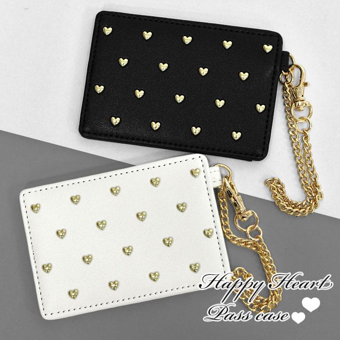 ハート ハート形 ハート型 スタッズ パスケース レディース 定期入れ
