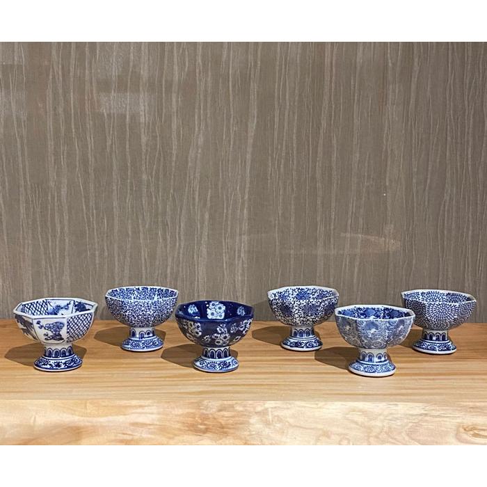青花八角 ミニ杯洗6点セット 杯洗 盃洗 ミニ 6点セット ミニ植木鉢