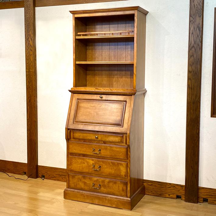 ライティングビューロー 木製電話台 引き出し付き ブラウン