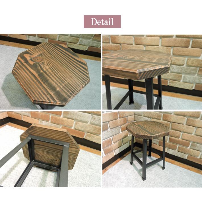 古材 八角形 アンティーク スツール 木製 花台 高さ43cm 日本製