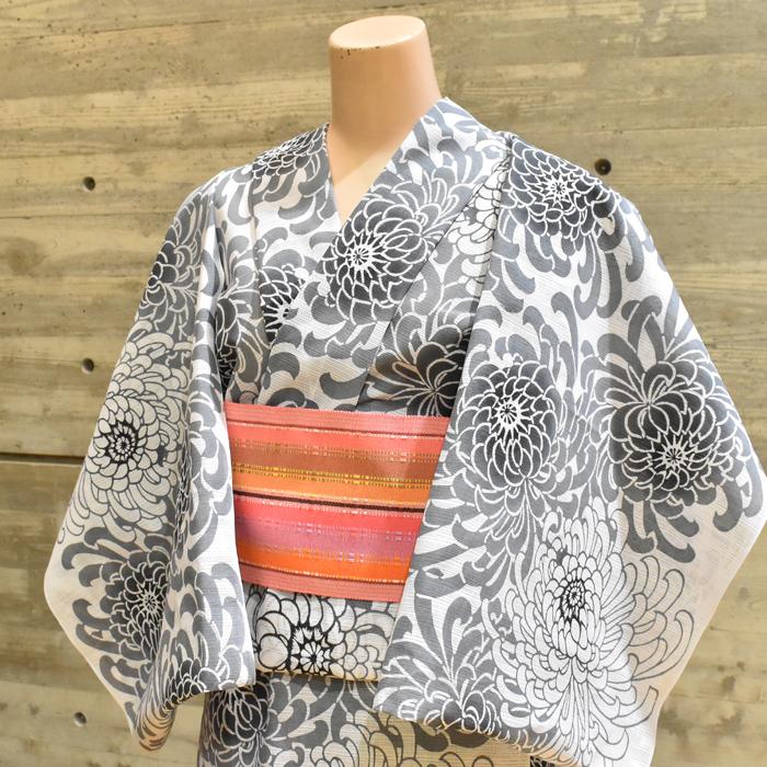 竺仙鑑製 乱菊 綿絽白地 お仕立代込み価格 送料無料 女性用 高級ゆかた