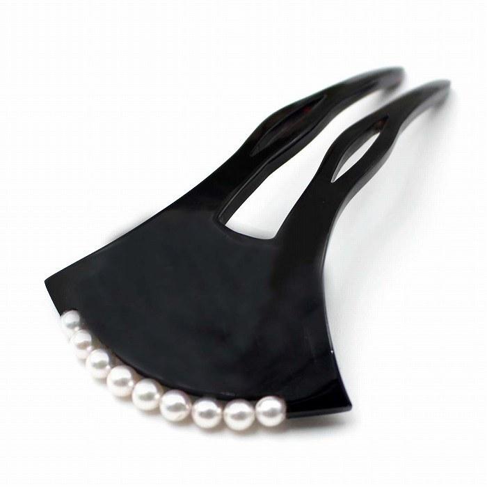 本べっ甲 かんざし バチ型 あこや 本真珠付 ヘア アクセサリー 二本